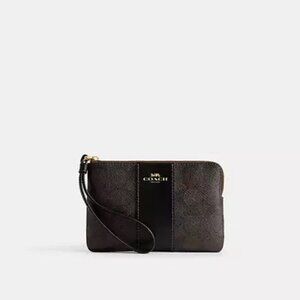 Coach Corner Zip Wristlet In Signature Canvas With Stripe